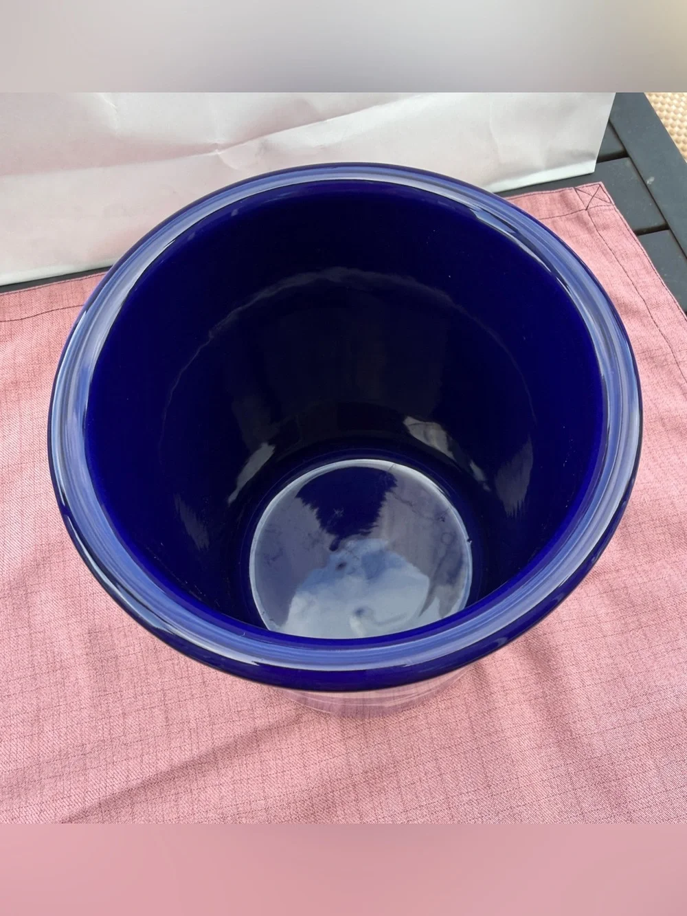 Crate&Barrel Blue and Cream Ceramic Utensil Holder with Fruit Motif